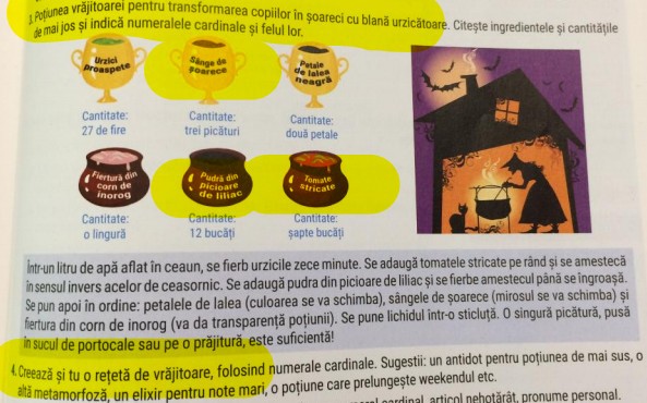 Manualele de clasa a V-a din România îndeamnă copiii să-și creeze singuri „o rețetă de vrăjitoare”