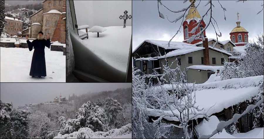 De Naşterea Domnului a nins frumos în Muntele Athos!