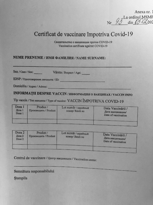 certificat vaccinare republica moldova