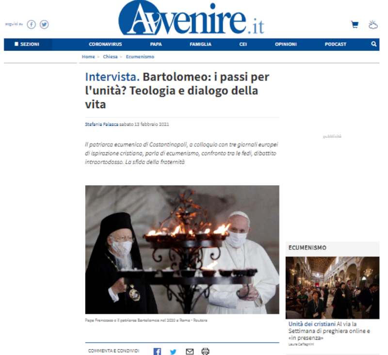 Screenshot de pe site-ul avvenire.it